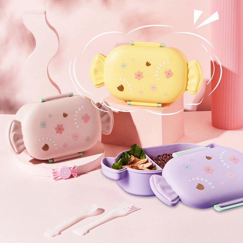 Priešpiečių dėžutė be kvapo Maisto klasės Bento dėžutė Animacinis filmas, lengvai valomas 2 tinkleliai maisto konteinerių pakuotė ryžiai PP medžiaga saldainių formos pietų dėžutė