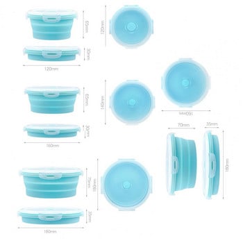350/500/800/1200ML кръгла силиконова кутия за обяд, подходяща за микровълнова фурна, сгъваем запечатан капак, преносим хладилник, контейнер за храна Bento