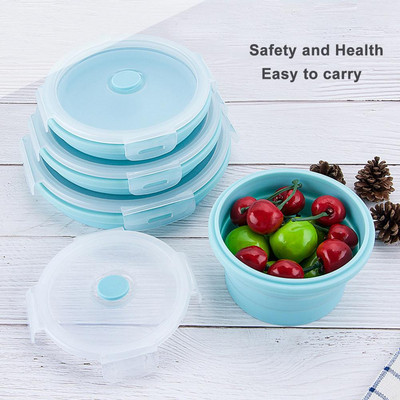 350/500/800/1200ML кръгла силиконова кутия за обяд, подходяща за микровълнова фурна, сгъваем запечатан капак, преносим хладилник, контейнер за храна Bento