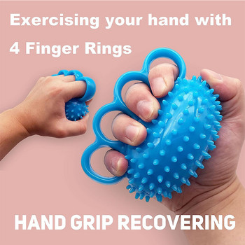 Топка за тренировка с четири пръста Упражнение за ръкохватка Укрепваща топка за стискане за възрастни Терапевтична топка за схващания на ръцете и възстановяване