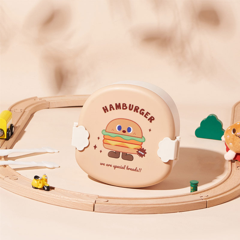 Animacinių filmų mėsainių spausdinimo pietų dėžutė vaikams Nešiojama Bento dėžutė su šaukšto šakute Miela studentų vaikų maisto talpa, papildoma maisto dėžutė