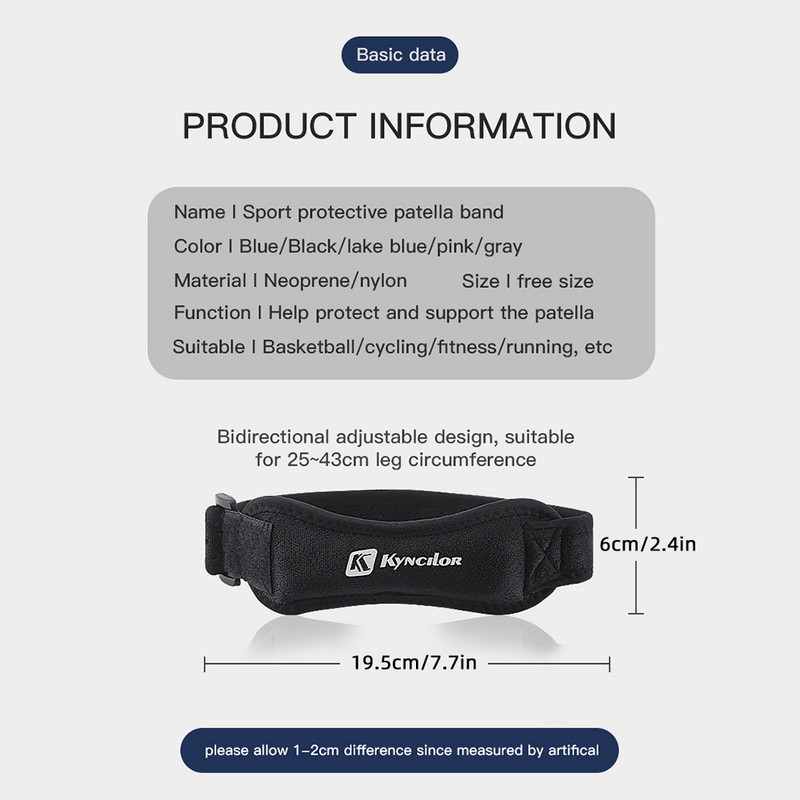 1 vnt sausgyslinis dirželis kelio skausmą malšinantis ir girnelės stabilizatorius, skirtas džemperiams kelio, bėgimo, teniso kelio atramos reguliuojamas girnelės dirželis