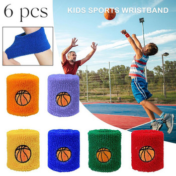 6PCS цветна памучна спортна гривна за деца, лента за пот, протектор за китката, бягане, бадминтон, баскетболна скоба, хавлиена лента за пот