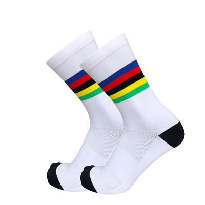 Șosete noi de ciclism bărbați, femei, campioni, dungi colorate, sport, respirabili, de compresie, șosete de ciclism Calcetines Ciclismo