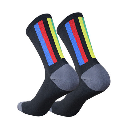 Șosete noi de ciclism bărbați, femei, campioni, dungi colorate, sport, respirabili, de compresie, șosete de ciclism Calcetines Ciclismo