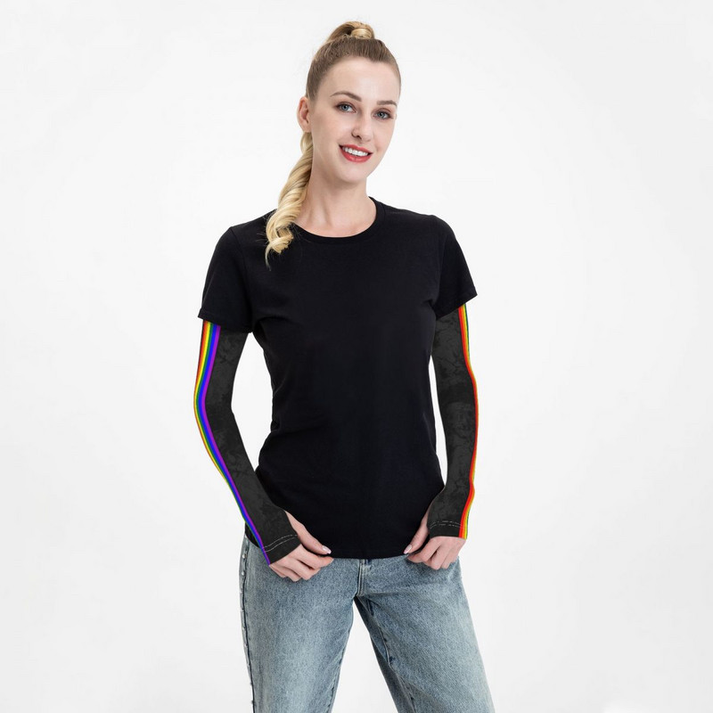 Nelaimės LGBTQ pasididžiavimo vėliava dryžuota rankovė, šiltesnė moteriška Vyriška LGBT UV apsauga nuo saulės tatuiruotė.