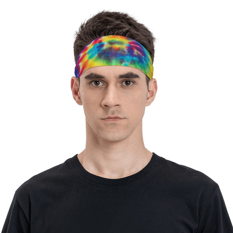 Spalvingo kaklaraiščio dažų rašto fonas moterims, vyrams, prakaito juostelė, prakaituota galvos juosta, elastinga joga plaukų juosta Galvos apvyniojimas, sauga sportui