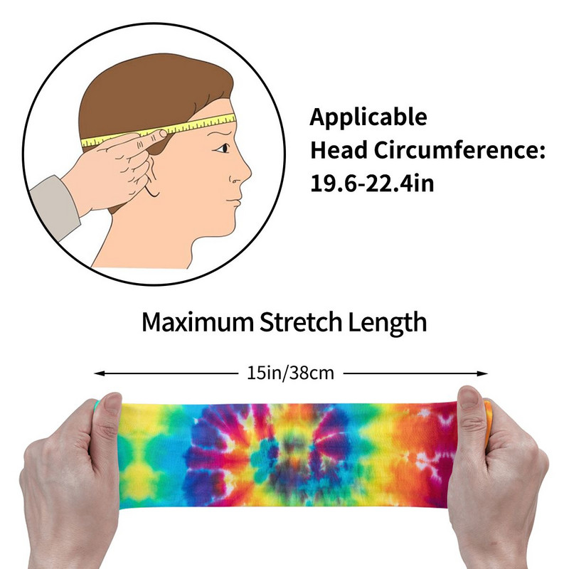 Spalvingo kaklaraiščio dažų rašto fonas moterims, vyrams, prakaito juostelė, prakaituota galvos juosta, elastinga joga plaukų juosta Galvos apvyniojimas, sauga sportui