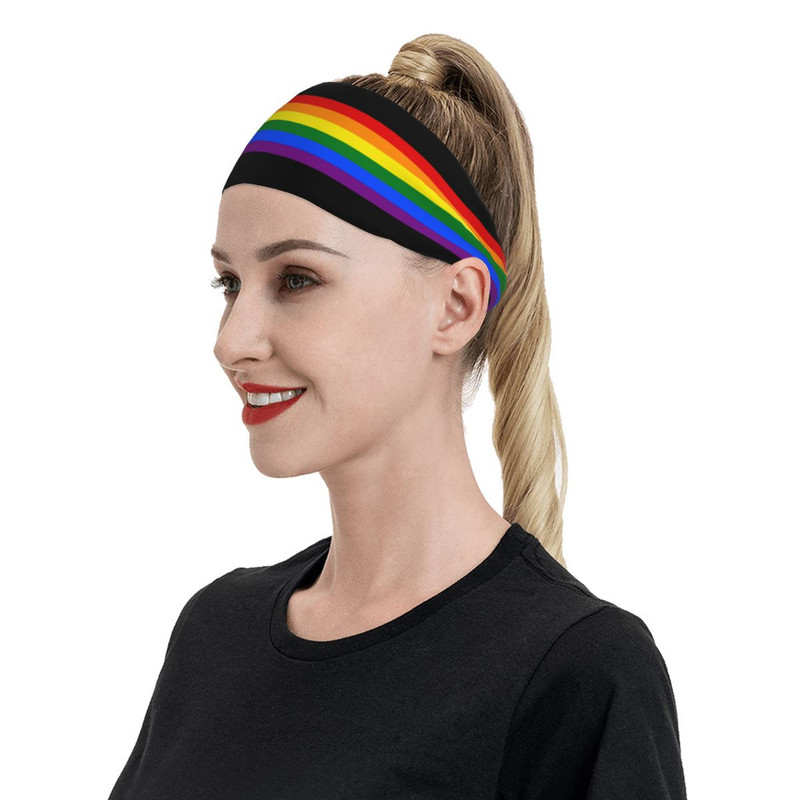  Pride Rainbow Stripe sportinė prakaito juosta, skirta unisex LGBT elastinga prakaito juostelė Teniso sporto salė Fitneso plaukų tvarsčiai Plaukų turbanas