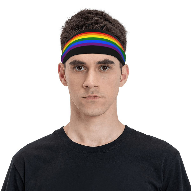  Pride Rainbow Stripe sportinė prakaito juosta, skirta unisex LGBT elastinga prakaito juostelė Teniso sporto salė Fitneso plaukų tvarsčiai Plaukų turbanas