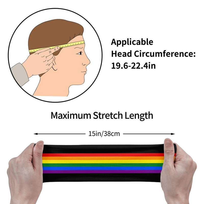  Pride Rainbow Stripe sportinė prakaito juosta, skirta unisex LGBT elastinga prakaito juostelė Teniso sporto salė Fitneso plaukų tvarsčiai Plaukų turbanas