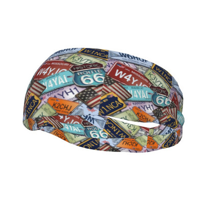 Retro Route 66 Prakaito juostos Stretch dviračių dviračių prakaito galvos juostelė, skirta Unisex galvos apdangalams, galvos prakaito tvarsčiai bėgiojant Joga plaukams turbanas