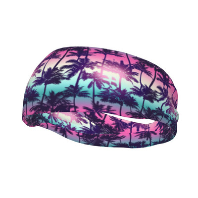 Sunset Palm Дамска лента за пот Лента за глава Неплъзгаща се Йога Лента за коса за бягане Ретро шапки Спортна безопасност