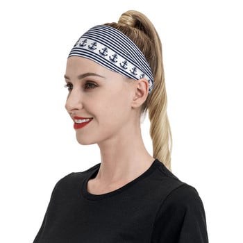 Μπλε άγκυρα Sweatband Stretch Sport Safety Sweat Headband Headwear Nautical Navy Head Sweat Bandages Fitness Yoga Hair Turban