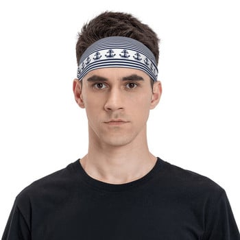 Μπλε άγκυρα Sweatband Stretch Sport Safety Sweat Headband Headwear Nautical Navy Head Sweat Bandages Fitness Yoga Hair Turban