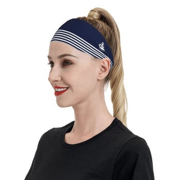 Nautical Navy Blue Anchor Sweatband προπόνηση για γυναίκες Άνδρες Φαρδιές ιδρώτα Επιδέσμους για τζόκινγκ για τα μαλλιά Επιδέσμους μαλλιών Headwrap Hairband