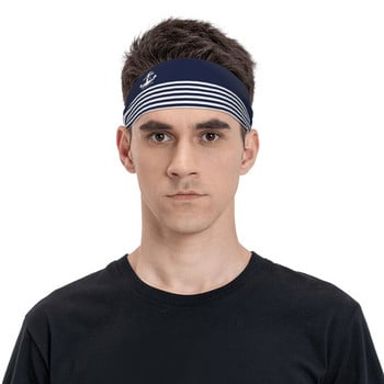 Nautical Navy Blue Anchor Sweatband προπόνηση για γυναίκες Άνδρες Φαρδιές ιδρώτα Επιδέσμους για τζόκινγκ για τα μαλλιά Επιδέσμους μαλλιών Headwrap Hairband