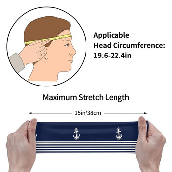 Nautical Navy Blue Anchor Sweatband προπόνηση για γυναίκες Άνδρες Φαρδιές ιδρώτα Επιδέσμους για τζόκινγκ για τα μαλλιά Επιδέσμους μαλλιών Headwrap Hairband