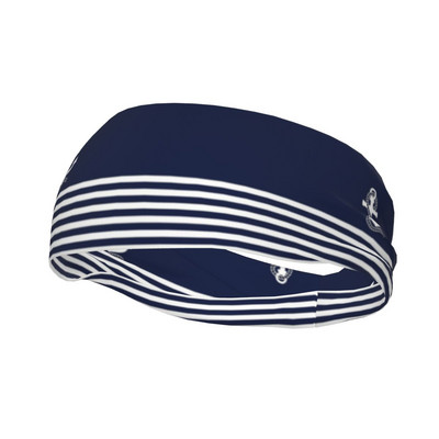 Nautical Navy Blue Anchor Sweatband προπόνηση για γυναίκες Άνδρες Φαρδιές ιδρώτα Επιδέσμους για τζόκινγκ για τα μαλλιά Επιδέσμους μαλλιών Headwrap Hairband