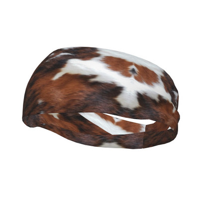 Karvės odos „Rodeo“ prakaito juostos Gyvūnų kailio odos tekstūra Minkšta prakaito juosta „Gym Fitness“ Jogos plaukų tvarsčiai Galvos apvyniojimas plaukų juosta