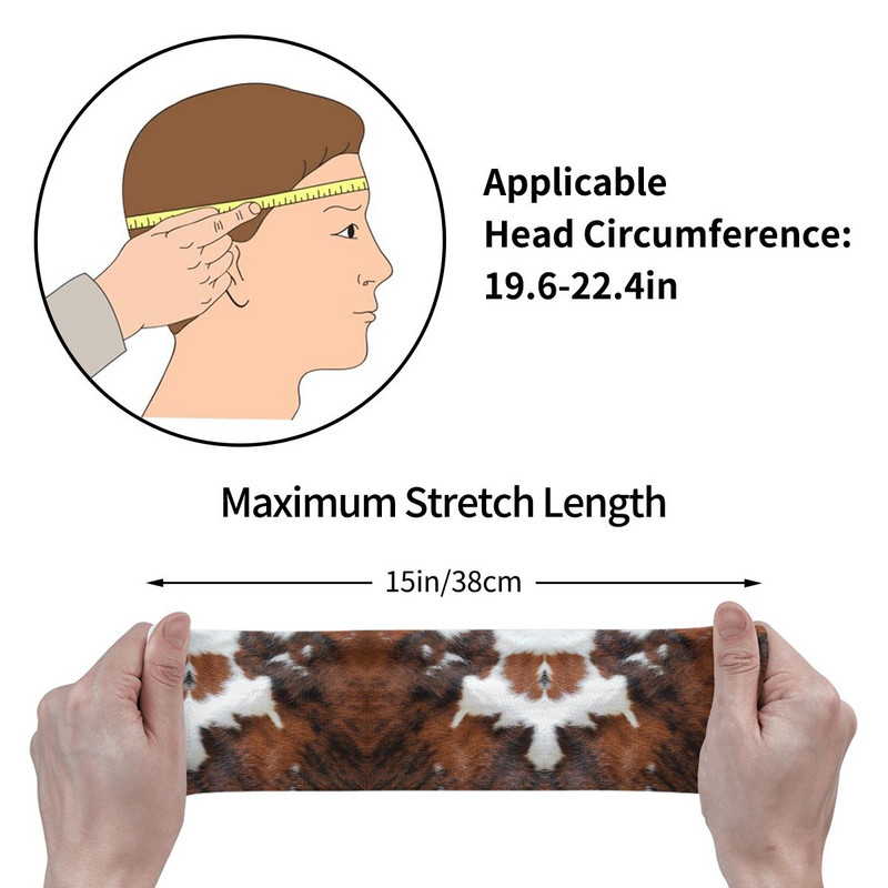 Karvės odos „Rodeo“ prakaito juostos Gyvūnų kailio odos tekstūra Minkšta prakaito juosta „Gym Fitness“ Jogos plaukų tvarsčiai Galvos apvyniojimas plaukų juosta