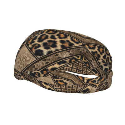 Leoparda kažokādas ar etniskiem ornamentiem sviedru lentes plašas treniņu sviedru galvas saites Leoparda galvas sviedru pārsēji Jogas sviedru mazgāšanas lente
