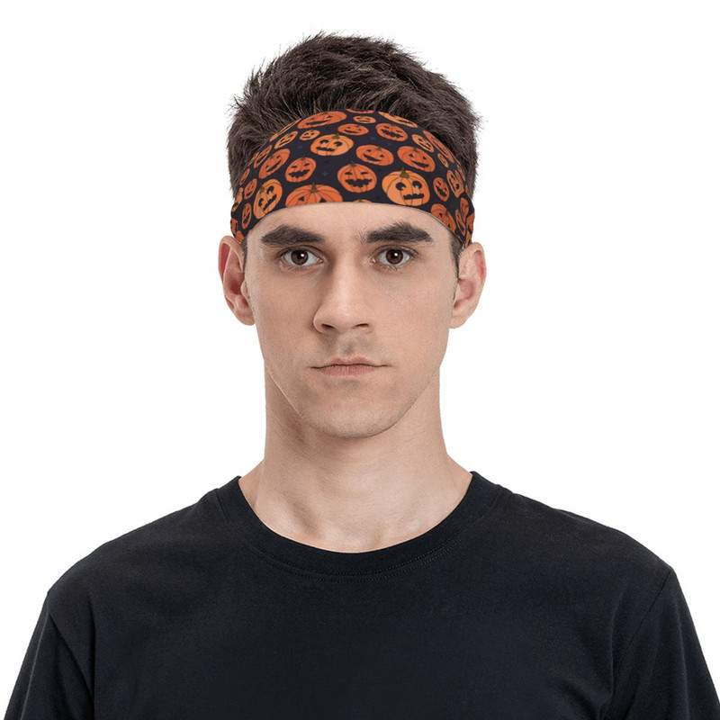Happy Halloween Sports Headband Headwear Pumpkin Cartoon Hair Band Cycling Yoga Sports Sweatband Sports Safety for Men