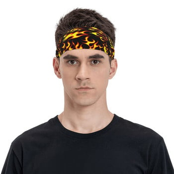 Fire Men Sweatband Headband Elastic Cycling Yoga Sport Κορδέλα μαλλιών Flames Head Sweat Αθλητική ασφάλεια