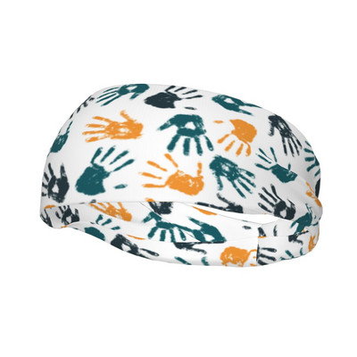Ζωηρόχρωμη στάμπα χεριών Headband Sweat Bands Cartoon Hair Band Cycling Yoga Sports Sweatband Sports Safety for Women Men