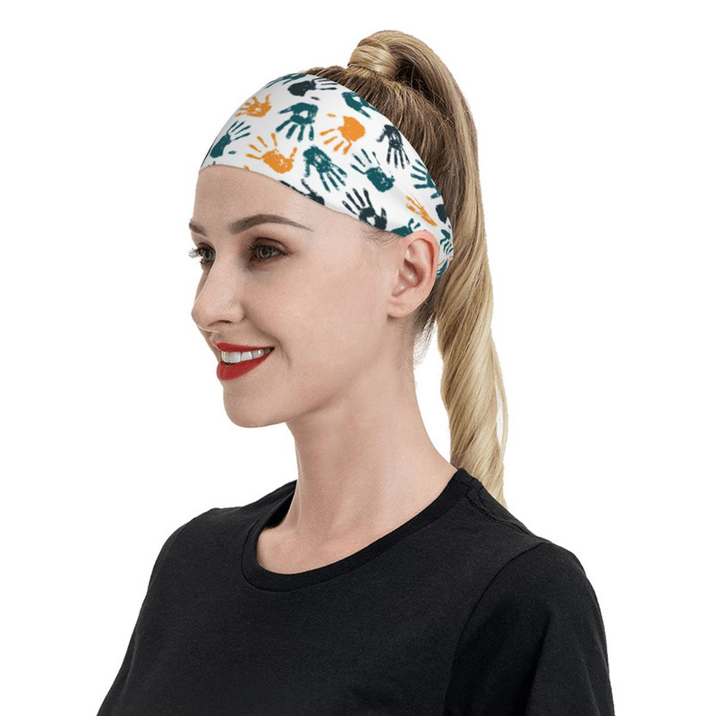 Ζωηρόχρωμη στάμπα χεριών Headband Sweat Bands Cartoon Hair Band Cycling Yoga Sports Sweatband Sports Safety for Women Men