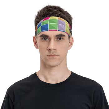 Abstract Squares Sweatband Stretch Running Sweat Headbands for Unisex Αντιολισθητικά πολύχρωμοι επίδεσμοι μαλλιών Γυμναστική ζώνη ιδρώτα μαλλιών