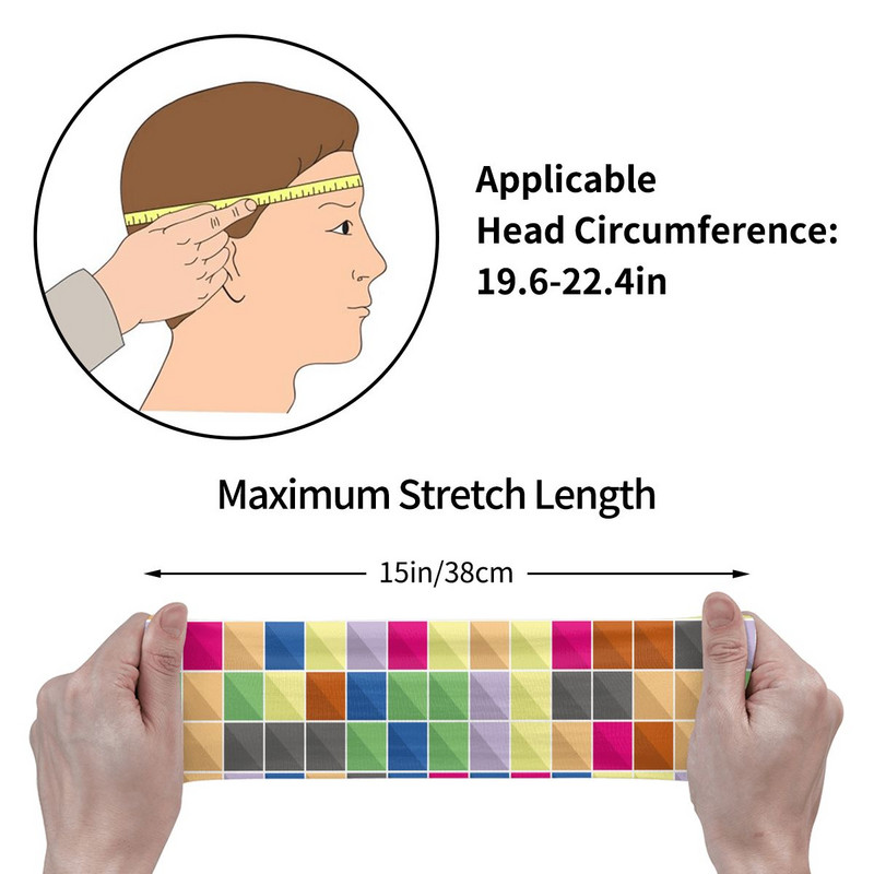 Abstrakčios kvadratinės prakaito juostos, tamprios bėgimo prakaito juostos, skirtos Unisex neslystančios spalvingos plaukų tvarsčiai Sporto salės plaukų prakaito juosta