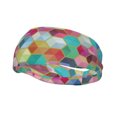 Šešiakampė spalvinga moteriška vyriška prakaito juosta, elastinga sportinė plaukų juosta Vaivorykštės geometrinis menas galvos apdangalas Sporto sauga