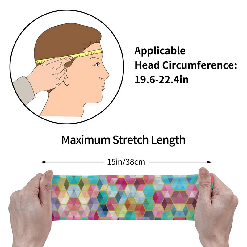Šešiakampė spalvinga moteriška vyriška prakaito juosta, elastinga sportinė plaukų juosta Vaivorykštės geometrinis menas galvos apdangalas Sporto sauga