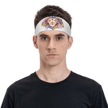 Ακουαρέλα Lion Head Animal Sport Safety Sweatbands for Unisex Soft Sweat Head Sweat Bandages Headwrap Hair Sweat Sweatband