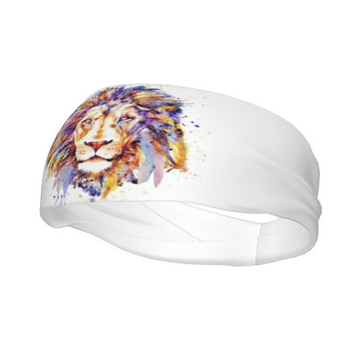 Liūto galvos akvarelės gyvūnų sportinės saugos juostelės, skirtos Unisex Minkštos prakaito galvos juostos Galvos prakaito tvarsčiai Galvos apvyniojimas plaukams prakaito juosta