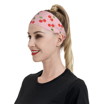 Pink Heart Cherry Sweatband Еластична атлетична пот лента за глава Противохлъзгаща се лента за изпотяване на главата с червени плодове Фитнес зала Фитнес Йога Тюрбан за коса