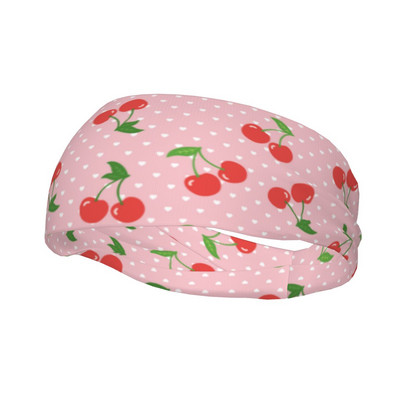 Pink Heart Cherry Sweatband Elastic Athletic Sweat Headband Αντιολισθητικό κόκκινο φρούτο Head Sweat Bandage Gym Fitness Yoga Hair Turban