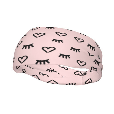 Širdies blakstienų rožinė bėgimo juostelė, skirta unisex poliesterio prakaito galvos juostoms Sporto salės fitneso plaukų tvarsčiai neslystantys prakaito prausikliai