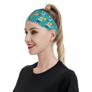 Sea Marine Nautical Sweatbands Stretch Athletic Sweat Headbands για γυναίκες Άνδρες Επιδέσμους μαλλιών Gym Fitness Yoga Hair Sweat Band