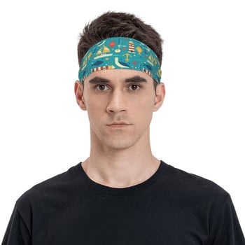 Sea Marine Nautical Sweatbands Stretch Athletic Sweat Headbands για γυναίκες Άνδρες Επιδέσμους μαλλιών Gym Fitness Yoga Hair Sweat Band