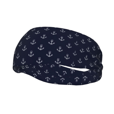 Blue Anchors Aweigh Nautic Sport în aer liber Bandă pentru transpirație Bandă pentru transpirație Gym Fitness Cap Bandaj pentru transpirație Banda de păr anti-alunecare