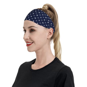 Navy Blue White Hearts Sweatband Wide Bike Cycling Sweat Headband for Women Headwrap Hair Bandage Gym Fitness Yoga Hairband