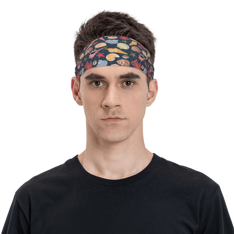 Πολύχρωμα θαλασσινά κοχύλια Coral Outdoor Sports Sweatbands Sweat Headbands Gym Fitness Yoga Head Sweat Bandages Headwear Sweat Wash Bands