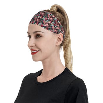 Ikat Geometric Folklore Sweatband Stretch Outdoor Sport Sweat Headband Headwear Αζτέκων Style Head Sweat Bandages Sweat Wash Bands