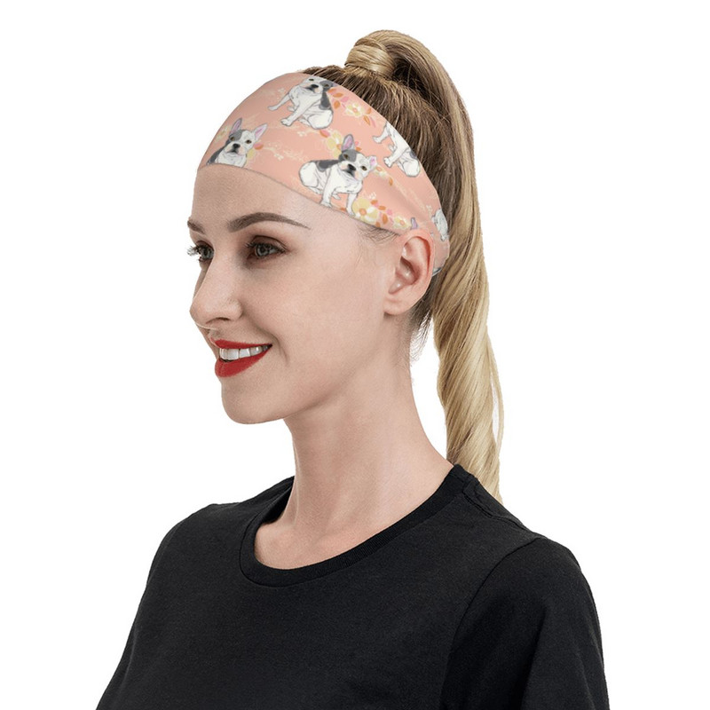 Prancūzų buldogų šunų moterų prakaito juosta Sportinė galvos juosta Stretch Fitness Sport plaukų juosta Animal Headwrap Sporto sauga