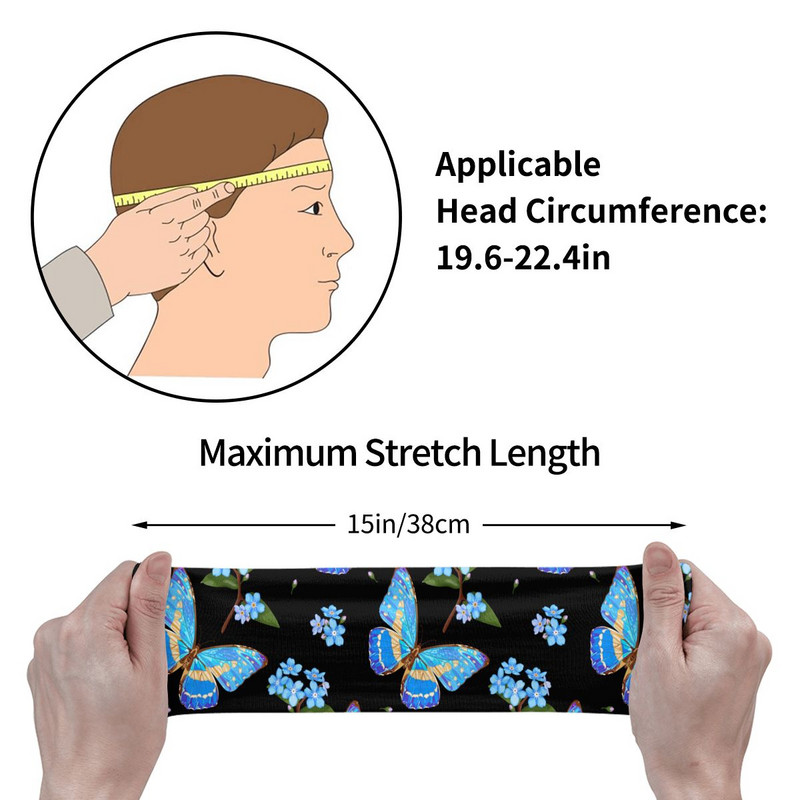 Neužmirštuolės gėlės ir drugeliai, moteriškos vyriškos, sportinės galvos juostos, neslystančios bėgiojimas, krepšinis, bėgimas, plaukų juosta Galvos skara