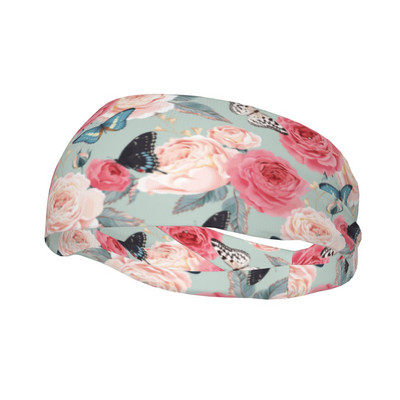 Spalvingos gėlės ir drugeliai prakaito juosta Elastinė sportinė sauganti prakaito galvos juosta moterims, vyrų galvos juosta su prakaitu