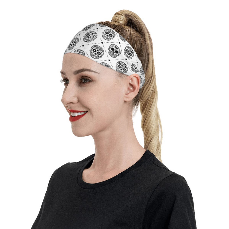 Sugar Skull Day Of The Dead Sweatband Bike Cycling Sweat Headband για γυναίκες Άνδρες Mexican Hair Bandage Tennis Gym Fitness Hairband
