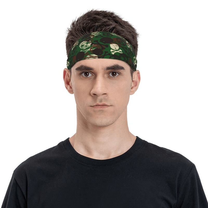 Kamufliažas Star Skull Print Outdoor Sport Prakaito juosta Unisex platus prakaito galvos tvarsčiai Sporto salė Fitneso Joga Plaukų Tvarsčiai Galvos apdangalai Plaukų juosta